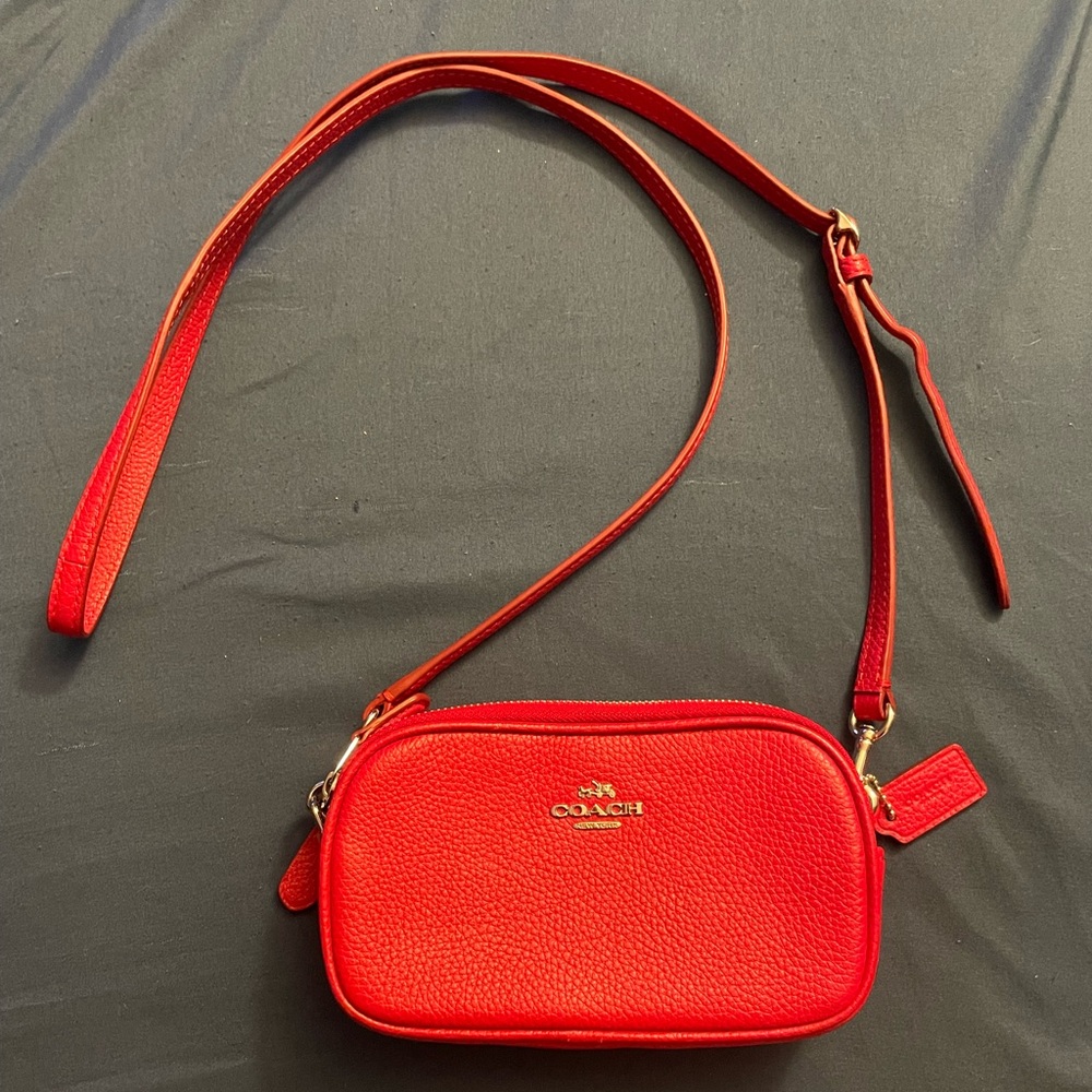 Coach Red Mini Jaime Camera Bag Crossbody Dual Zip Clutch Phone Carrier Wallet